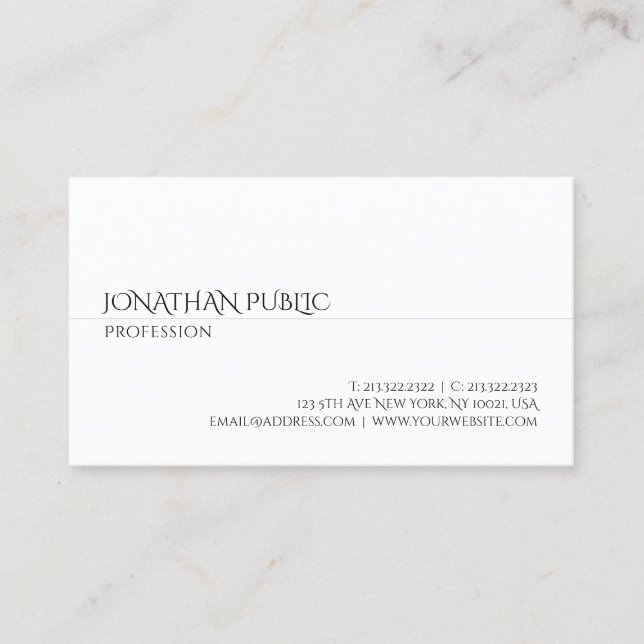 Elegant Modern Minimalist White Simple Template Business Card (Front)