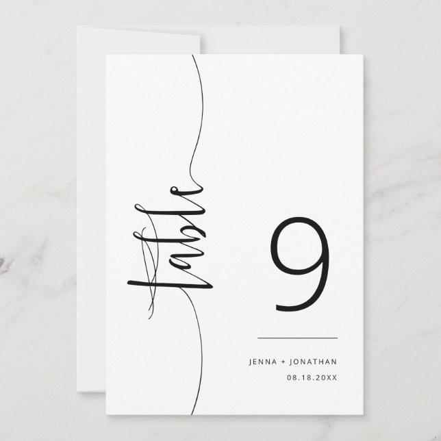 Elegant Modern Minimialist Script Table Number (Front)
