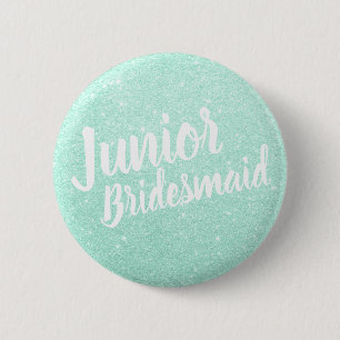 Elegant modern mint glitter junior bridesmaid 6 cm round badge