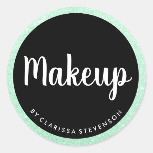 Elegant modern mint green glitter & black makeup classic round sticker