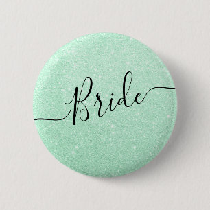 Elegant & modern mint green glitter bride wedding 6 cm round badge