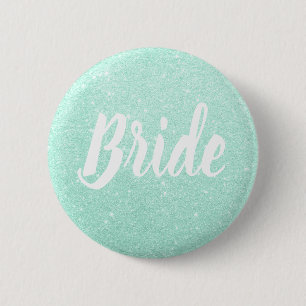 Elegant & modern mint green glitter bride wedding 6 cm round badge