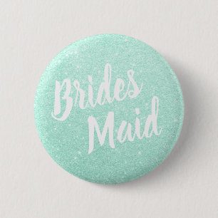 Elegant & modern mint green glitter bridesmaid 6 cm round badge