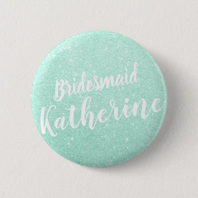 Elegant & modern mint green glitter bridesmaid 6 cm round badge (Front)