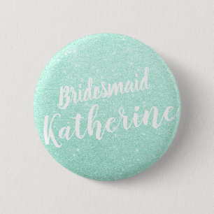 Elegant & modern mint green glitter bridesmaid 6 cm round badge