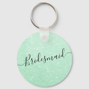 Elegant modern mint green glitter bridesmaid key ring