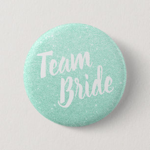 Elegant & modern mint green glitter team bride 6 cm round badge