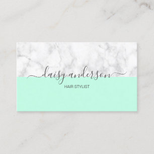 Elegant modern mint & white marble hair stylist business card
