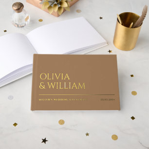 Elegant Modern Mocha Typography Wedding Foil Guest Book