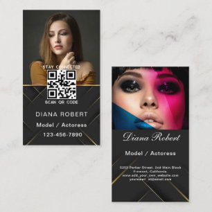  Elegant Modern Model and Actor 2 Photos QR Code  Business Card