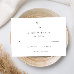 Elegant Modern Monogram Black and White Wedding RSVP Card