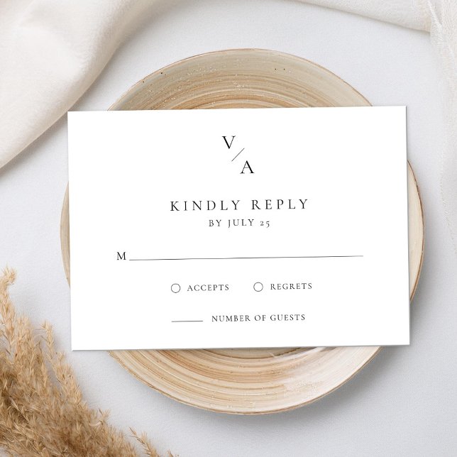 Elegant Modern Monogram Black and White Wedding RSVP Card (Creator Uploaded)