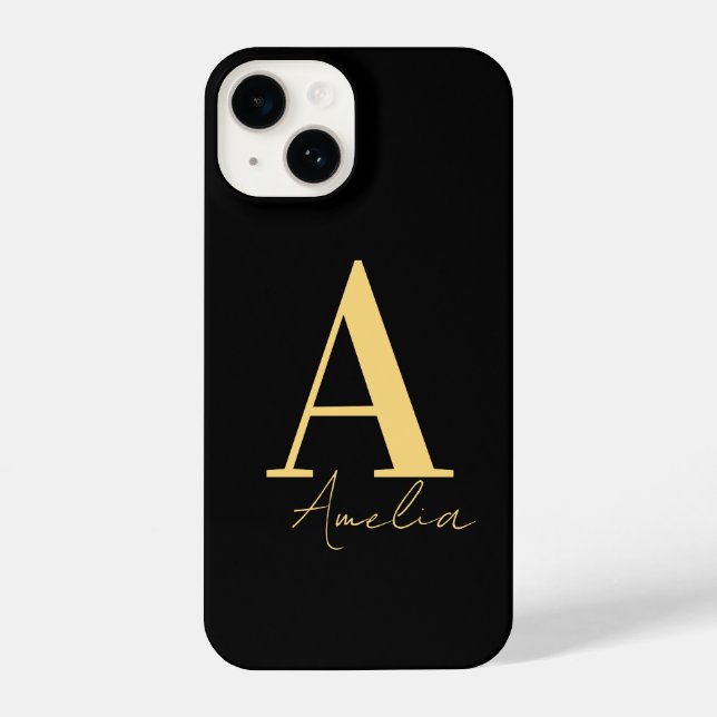 Elegant Modern Monogram Black Gold iPhone Case (Back)
