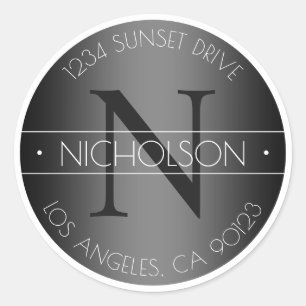 Elegant Modern Monogram Black & White Shading Classic Round Sticker