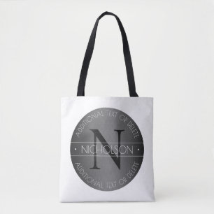 Elegant Modern Monogram Black & White Shading Tote Bag