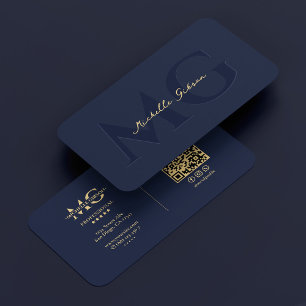 Elegant Modern Monogram Dark Navy Professional Business Card