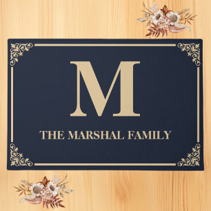 Elegant Modern Monogram Family Name Navy Doormat