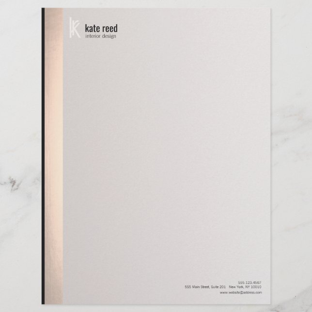 Elegant Modern Monogram FAUX Silver Striped Personalised Letterhead (Front)