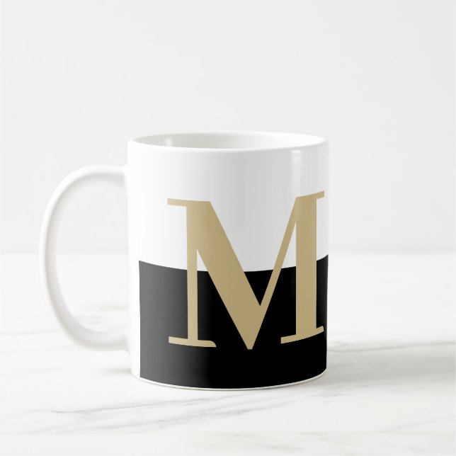Elegant Modern Monogram Gift Gold Black Coffee Mug (Left)