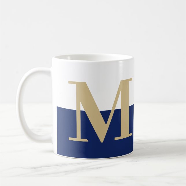 Elegant Modern Monogram Gift Gold Navy Coffee Mug (Left)