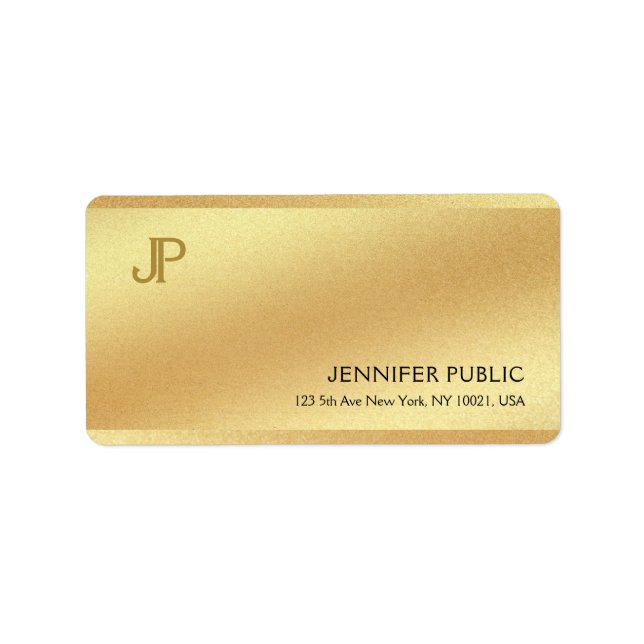 Elegant Modern Monogram Glam Shiny Gold Plain Label (Front)