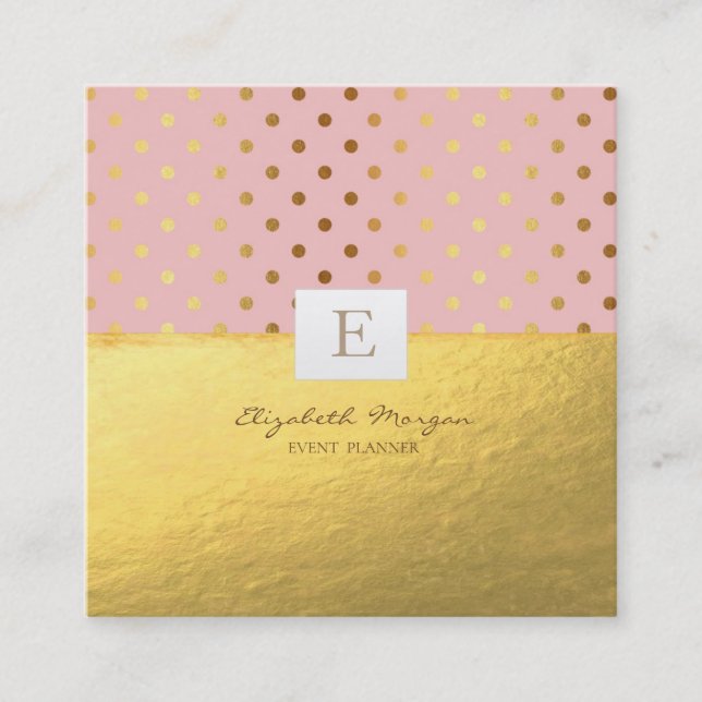 Elegant Modern  Monogram Gold ,Dots Square Business Card (Front)