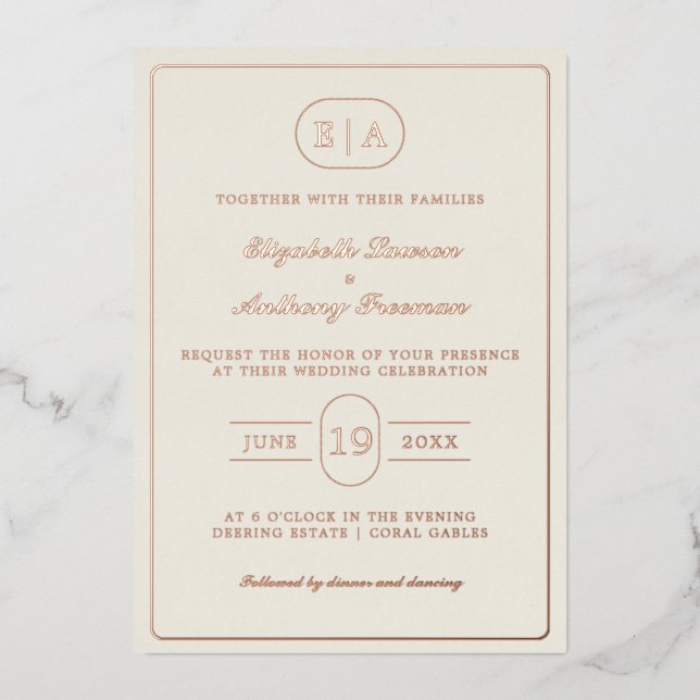 Elegant Modern Monogram Gold Foil Wedding  (Front)