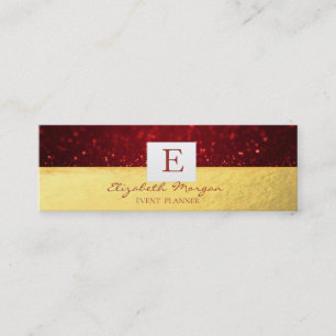 Elegant Modern  Monogram Gold,Red Glitter Bokeh Mini Business Card