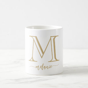 Elegant Modern Monogram Gold White Mug