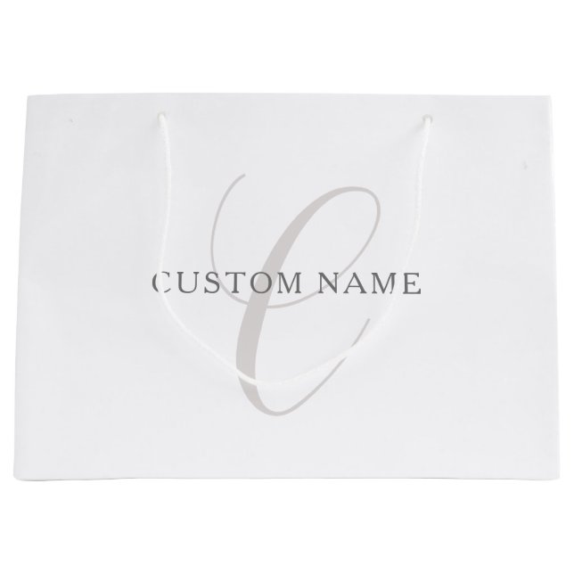 Elegant Modern Monogram | Grey & White (editable) Large Gift Bag (Front)