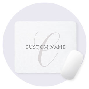 Elegant Modern Monogram   Grey & White (editable) Mouse Mat