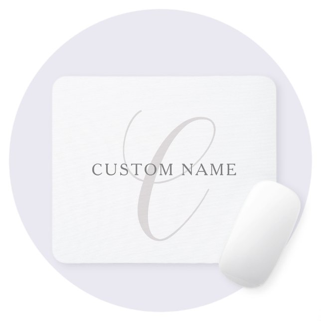 Elegant Modern Monogram | Grey & White (editable) Mouse Mat (Creator Uploaded)