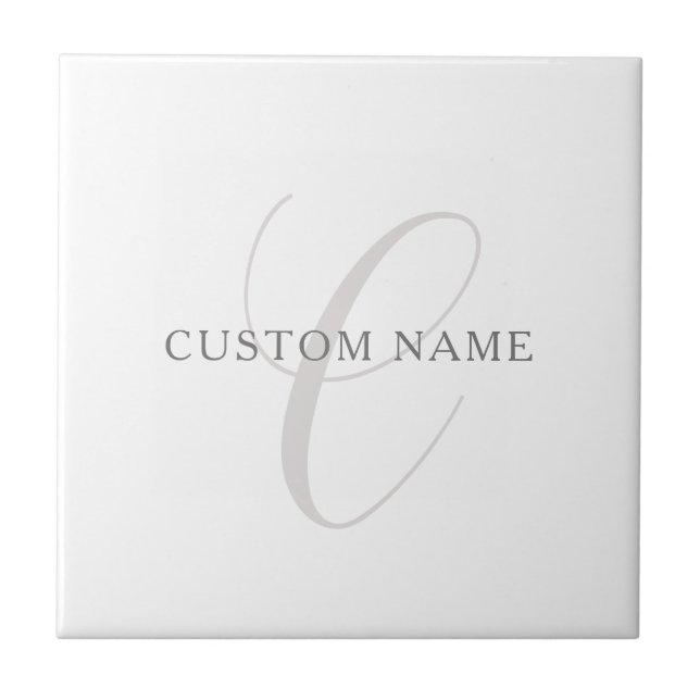 Elegant Modern Monogram | Grey & White (editable) Tile (Front)