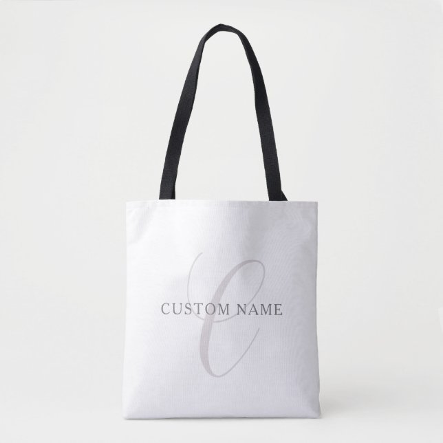 Elegant Modern Monogram | Grey & White (editable) Tote Bag (Front)
