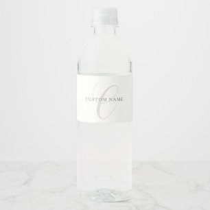 Elegant Modern Monogram   Grey & White (editable) Water Bottle Label