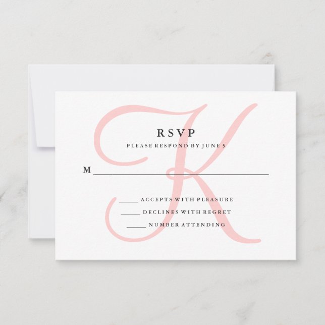 Elegant Modern Monogram in Pink RSVP (Front)