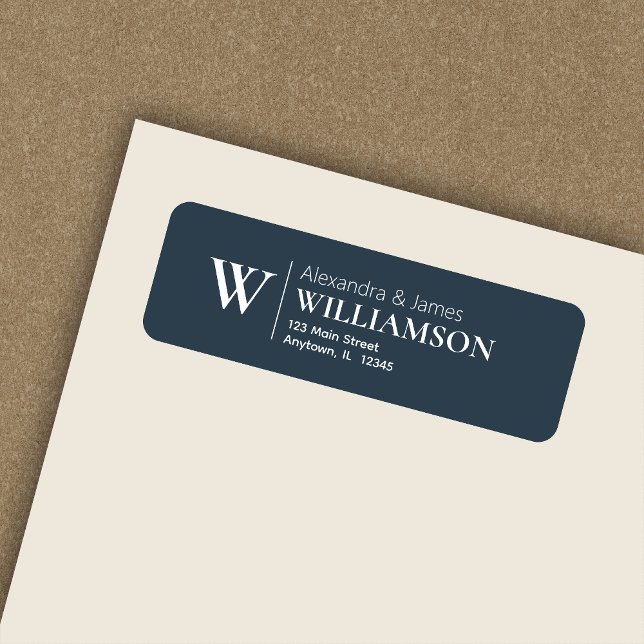 Elegant Modern Monogram Indigo Blue Return Address (Creator Uploaded)