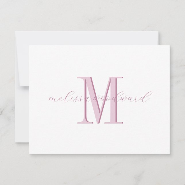 Elegant Modern Monogram Initial Script Name Pink Card (Front)