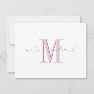 Elegant Modern Monogram Initial Script Name Pink Card