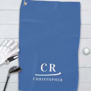Elegant Modern Monogram Initials Name Blue White Golf Towel