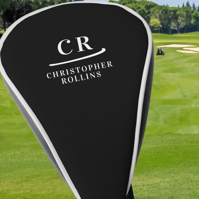 Elegant Modern Monogram Initials Name Custom Black Golf Head Cover (Creator Uploaded)