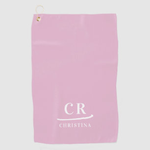 Elegant Modern Monogram Initials Name Pink White Golf Towel