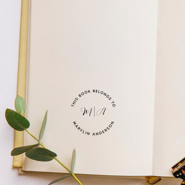 Elegant Modern Monogram Minimalist Custom Book Rubber Stamp (Creator Uploaded)