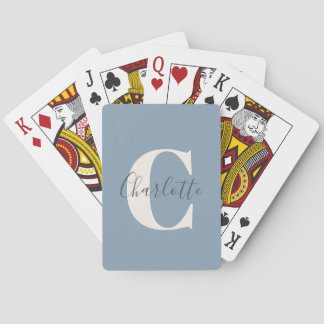 Elegant Modern Monogram Name Dusty Blue Playing Cards