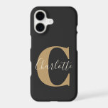 Elegant Modern Monogram Name in Black Gold<br><div class="desc">Simple Personalised Monogram and Name in Black and Gold Case-Mate iPhone 14 Case</div>