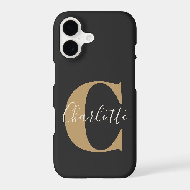 Elegant Modern Monogram Name in Black Gold (Back)