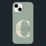 Elegant Modern Monogram Name in Sage Green  Case-Mate iPhone 14 Case<br><div class="desc">Simple Personalised Monogram and Name in Sage Green Case-Mate iPhone 14 Case</div>