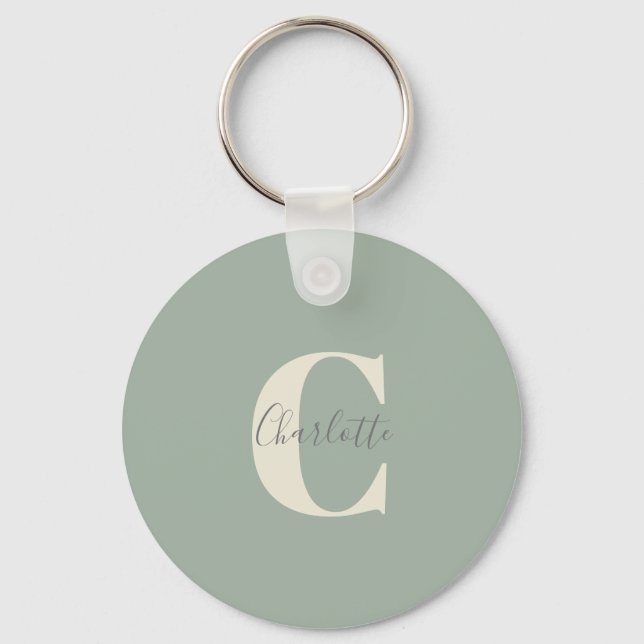 Elegant Modern Monogram Name in Sage Green  Key Ring (Front)