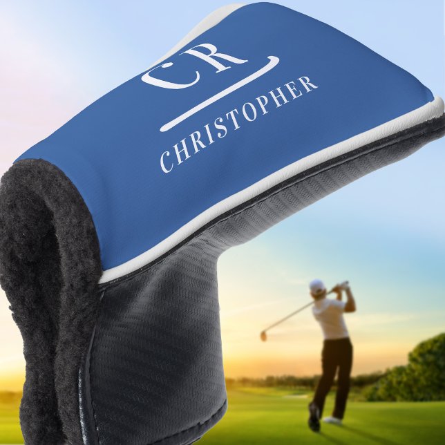 Elegant Modern Monogram Name Initials Blue Putter Golf Head Cover (Elegant Modern Monogram Name Initials Blue Putter Golf Head Cover)