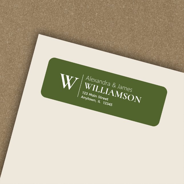 Elegant Modern Monogram Olive Green Return Address (Creator Uploaded)